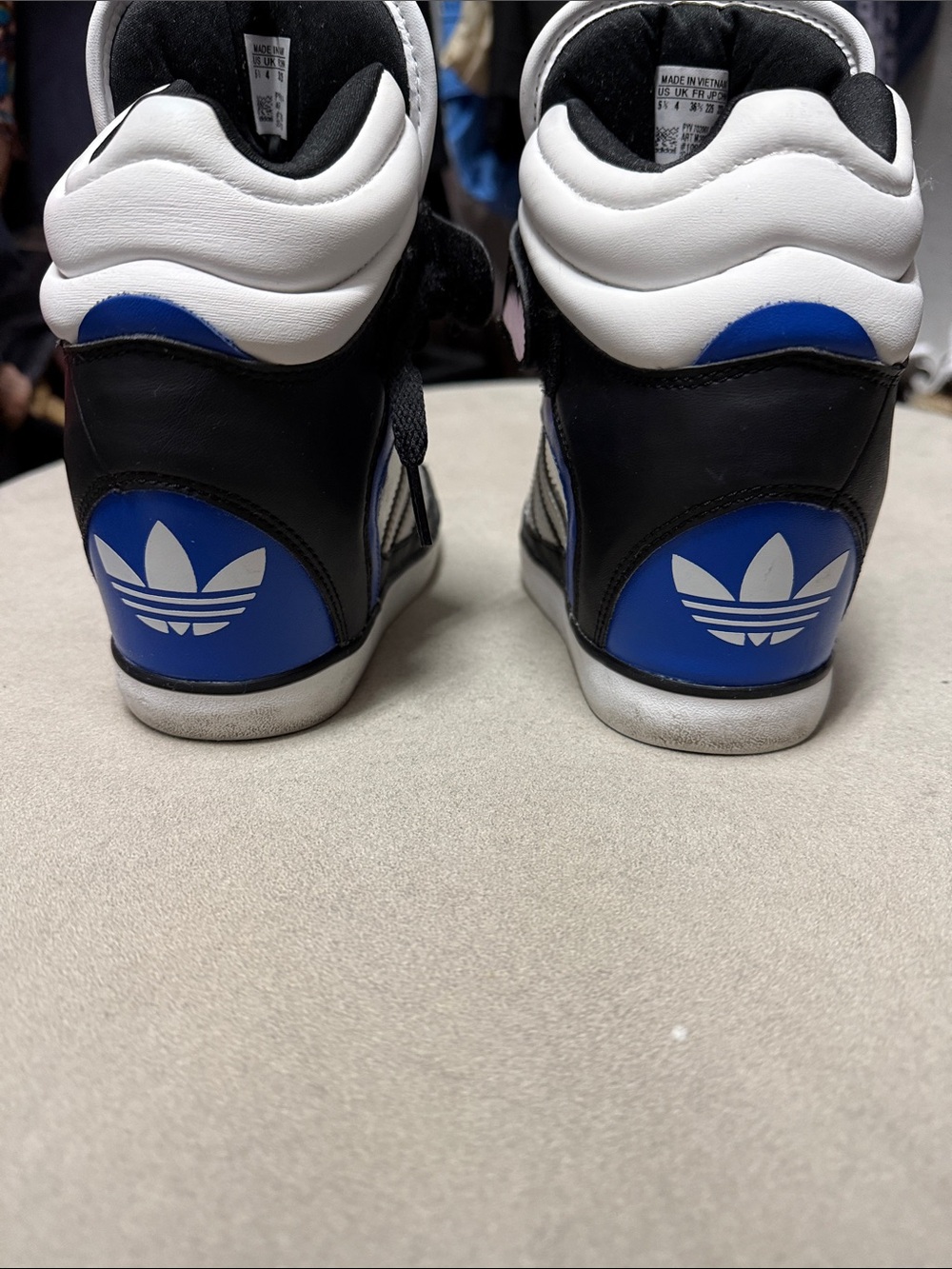 adidas High-Top Wedge Sneakers in Blue, Black, and White - Picture 3 of 7